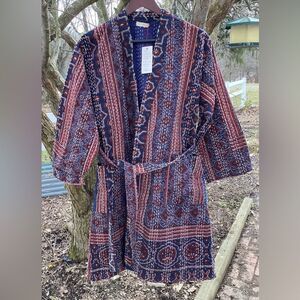 Beautiful Red Thread Quilted Jacket Robe Custom Made One Size See Measurements